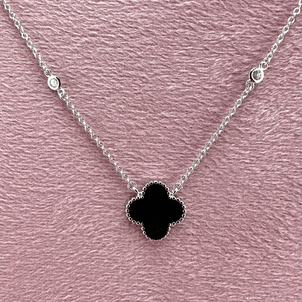 925 Sterling Silver Black Clover Necklace